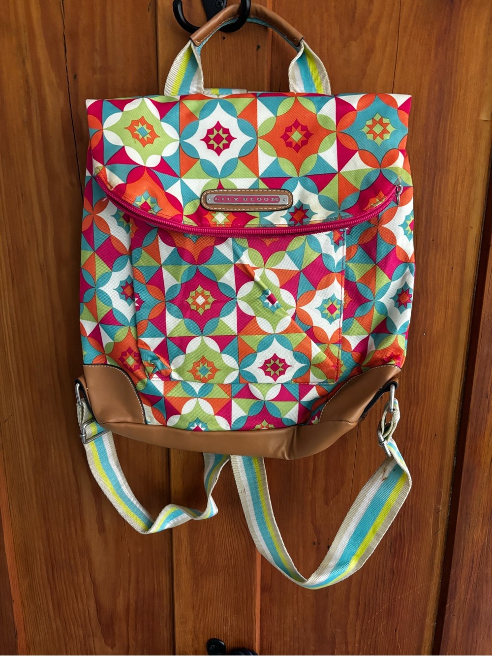 Lily Bloom Bright Multicolor Geo Print Convertible Backpack